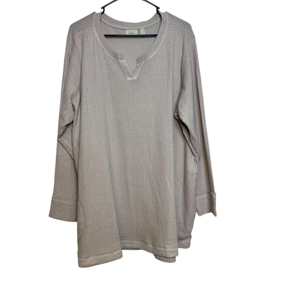LOGO Lori Goldstein Wanda Taupe Textured Waffle Knit Neutral Tunic Long Sleeve 3